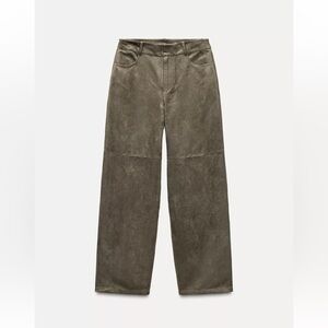 Zara Faux Suede Straight Leg Pants in Olive